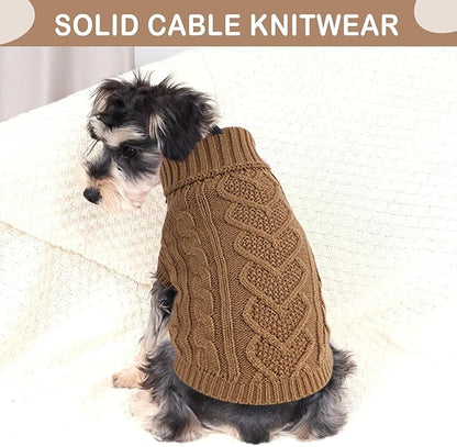 Dog Sweaters for Small Dogs Fall Dog Sweater Puppy Winter Clothes Dachshund Clothes Knitted Turtleneck Pet Sweater Warm and Soft Doggie Clothing Khaki Thanksgiving Doggy Sweater Large