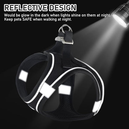 GAMUDA Small Dog Harness Collar and Leash Set, Step in No Chock No Pull Linen Fabric Soft Mesh Dog Vest Harnesses Reflective for Dogs Puppy Cats Kitten Rabbit (Black, L)