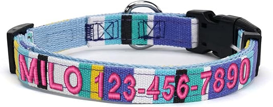 Pawtitas Personalized Dog Collar Small Dog Collar Embroider Name Phone Number Puppy Collar Adjustable Customized Collar for Small Dogs Breeds Multicolor Dog Collar