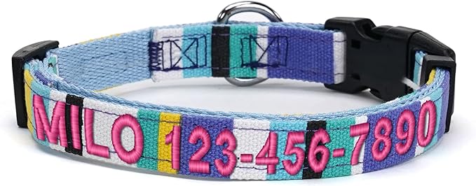 Pawtitas Personalized Dog Collar Medium Dog Collar Embroider Name Phone Number Puppy Collar Adjustable Customized Collar for Medium Dogs Breeds Multicolor Dog Collar