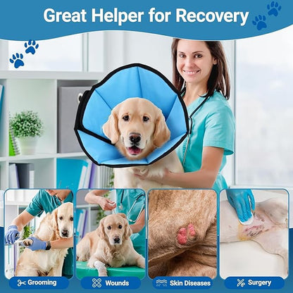 Dog Cone Collar for Dogs After Surgery Extra Long, Adjustable Comfy Dog Elizabethan Pet Collar Cone for Large Dogs Anti-Lick Protective Wound