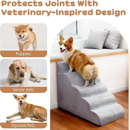Dog Stairs for Small Dogs and Cats, 23" H 5 Steps Pet Steps Ramp for High Bed, Couch, Sofa, Waterproof Pet Stairs with Removable Washable Cover, Non-Slip Bottom, Light Gray