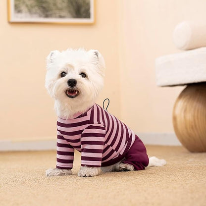 Winter Coat for Dogs - Warm Cotton Cold Weather Striped Round Neck Pajamas, Long Sleeves Jumpsuit, Color-Blocked Clothes for Small Medium Dogs, Onesie Anti Hair Shedding