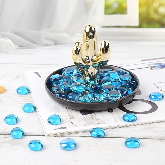 FUTUREPLUSX 1LB Light Blue Flat Glass Marbles, Glass Pebbles Vase Fillers for Centerpieces, Fish Tank for Aquarium Gravel Decor Table Scatter Art Craft