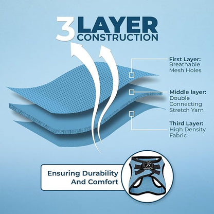 Voyager Step-in Air All Weather Mesh Harness and Reflective Dog 5 ft Leash Combo with Neoprene Handle, for Small, Medium and Large Breed Puppies by Best Pet Supplies - Baby Blue/Black Trim, X-Large