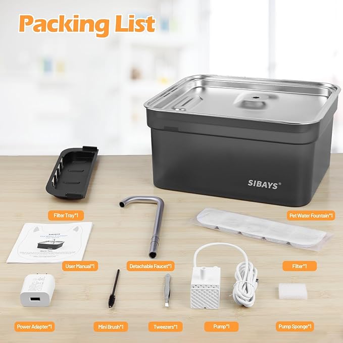 SIBAYS Dog Water Fountain for Large Dogs, 355oz/2.8Gal/10.5L Automatic Dog and Cat Water Fountain, Large Pet Fountain with Stainless Steel Bowl, Dog Water Bowl Dispenser Easy to Clean, BPA-Free FS70