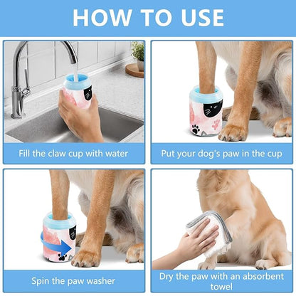 Dog Paw Cleaner Cups for Dogs Pet Foot Washer Paw Scrubber for Medium Small Dogs Cats Cleaning Cup Cat Faces and Paw Print