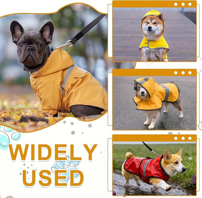 Dog Raincoat, Dog Rain Jacket Waterproof Jacket Reflective Adjustable Hooded Pet Rain Coat with Leash Hole, (Red, XS), Intended for Large Medium Small Puppies