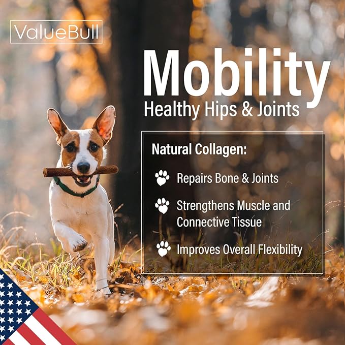 ValueBull USA Collagen Sticks for Small Dogs, 6 Inch Extra Thin Chews, Natural Dog Treats, 10 Count - Promotes Joint, Skin & Coat Health with Glucosamine and Chondroitin