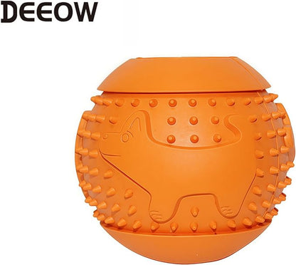 Deeow Rubber Dog Chew Toy Ball - Stuffable Treat Dispenser for Pet Chewers' Dental Care and Boredom Relieve, Food Grade TPR Teething Shell, Enrichment Puzzle Feeder for Small Medium Large Dogs -Red
