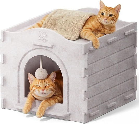 Apasiri Indoor Cat Houses for Indoor Cats, Warm Insulated Covered Cat Cave for IndoorCats House, Strong Scratch-Resistant Capacity, Sturdy Fiber, Compatible with Heating Pads, Cat