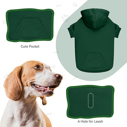 Dog Sweaters for Small Dogs Dog Hoodie Pet Sweater Solid Soft Brushed Fleece Pet Clothes Hoodie Sweatshirt with Pocket(Green-S)