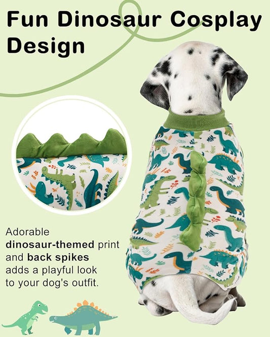 CuteBone Dinosaur Costume Dog Pajamas, Stretchy Spandex Crystal Velvet Sleepwear Coat for Small Dogs, Soft & Warm Pet Outfit Clothes for Cold Weather, Cozy Pullover Design COSP05XL