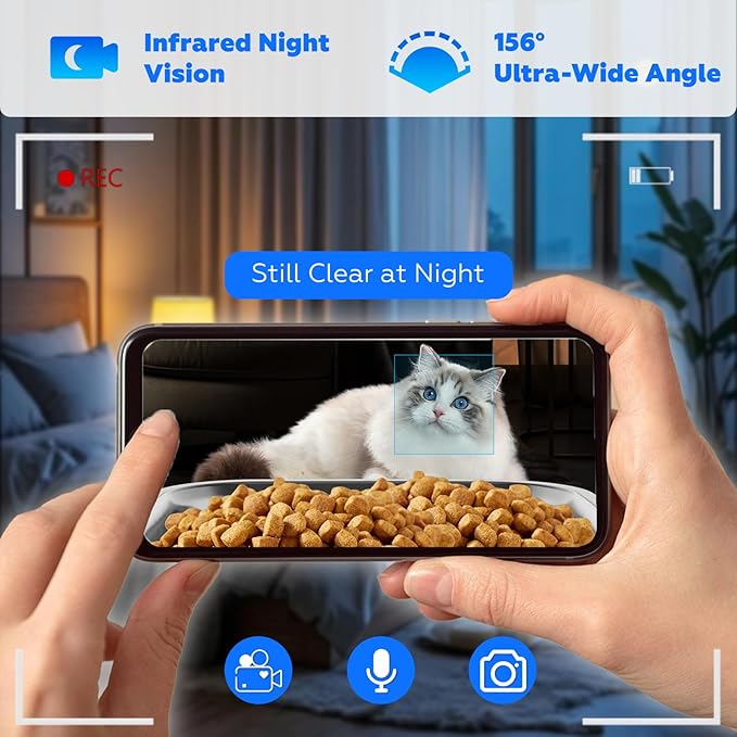 TYM Automatic Cat Feeder with 2 Camera for 2 Cats,7L Dog Automatic Feeder with Night Vision 2K 4MP 5G WiFi Cat Feeder with Smart App Two-Way Audio Privacy Masking-Stainless Steel