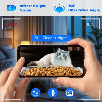 TYM Automatic Cat Feeder with 2 Camera for 2 Cats,7L Dog Automatic Feeder with Night Vision 2K 4MP 5G WiFi Cat Feeder with Smart App Two-Way Audio Privacy Masking-Stainless Steel