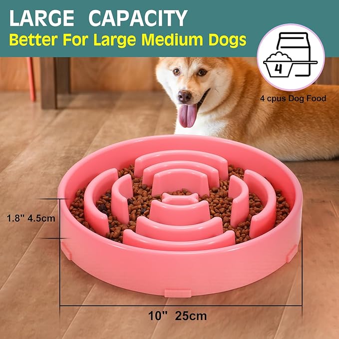 WHIPPY Large Slow Feeder Dog Bowls for Large Medium Dogs Anti-Chocking Slow Feeding Maze Dog Food Bowl Slow Eating Interactive Bloat Stop Puzzle Bowl,Pink