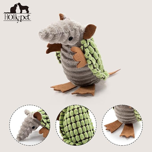 Hollypet Plush Dog Squeaky Toy Stuffed Armadillo Animal Pet Puppy Chew Toys with Clean Teeth for Small Medium Large All Breed Sizes Dogs, Cantaloupe Green, 6 in