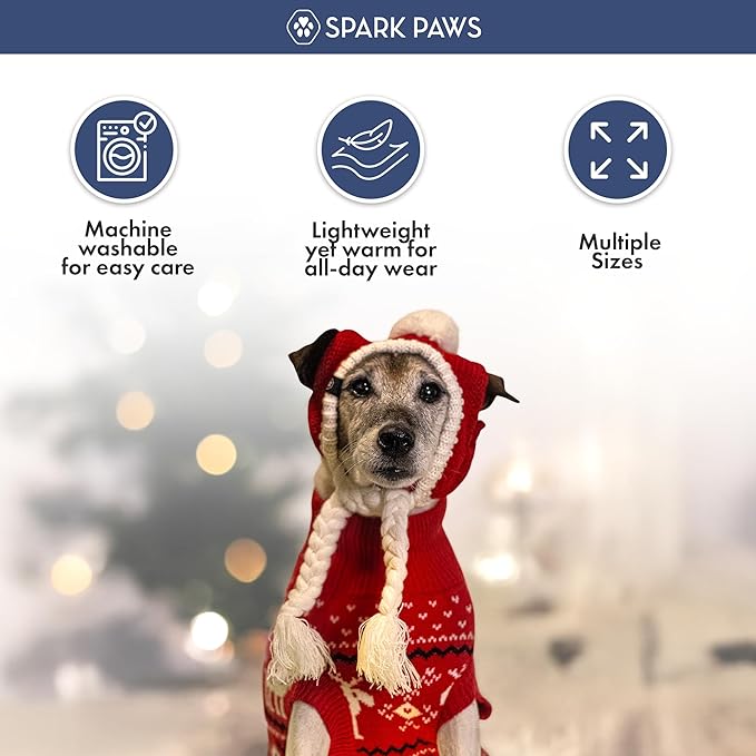 Spark Paws Christmas Dog Sweater – Ultra Soft Holiday Knit Sweater for Small, Medium & Large Dogs, Cute Pet Sweater for French Bulldogs & Big Dogs, Easy Potty V Cut Design Jacket - (Dasher Red,3XL)