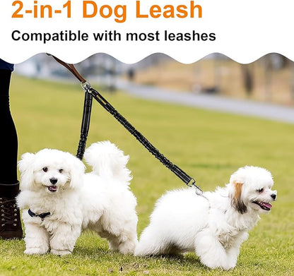 MingXpet 2 Dog Leash, Dog Leash for 2 Dogs, 360° Swivel No Tangle Double Walking Training Leashes for Small Dogs, Comfortable Shock Absorbing Reflective Bungee, Black