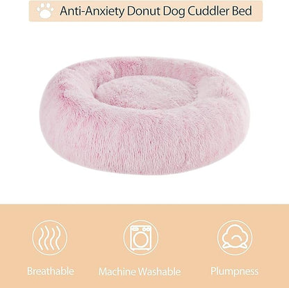 WNPETHOME Calming Dog Bed Cat Bed Donut, Faux Fur Pet Bed Self-Warming Donut Cuddler, Comfortable Round Plush Dog Beds (20 x 20 x 8 Inch, Light Pink)