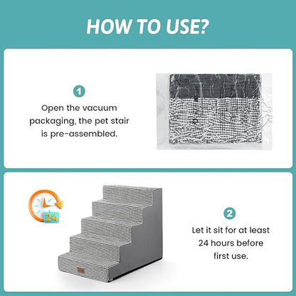 Dog Stairs for Small Dogs, 5 Tier Wider Pet Stairs for High Beds, 23.6" H Non-Slip Dog Steps for Old Cats, Puppies, Small Medium Dogs, 19.7x29.5x23.6 inch, White Black