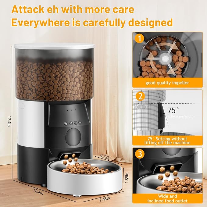 Ducksky Automatic Cat Feeder, 2.4Ghz WiFi Timed Dog Food Dispenser with APP Control, 3L Auto Dry Food Feeders for Pets, Programmable Portion Control, 10 Meals/Day, 10s Voice Recorder (WiFi)