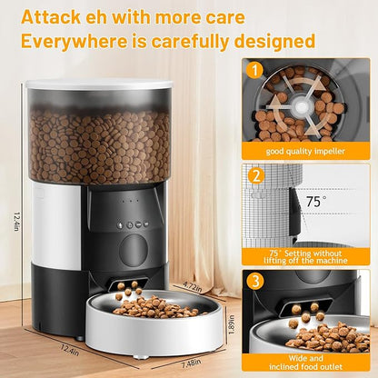 Ducksky Automatic Cat Feeder, 2.4Ghz WiFi Timed Dog Food Dispenser with APP Control, 3L Auto Dry Food Feeders for Pets, Programmable Portion Control, 10 Meals/Day, 10s Voice Recorder (WiFi)