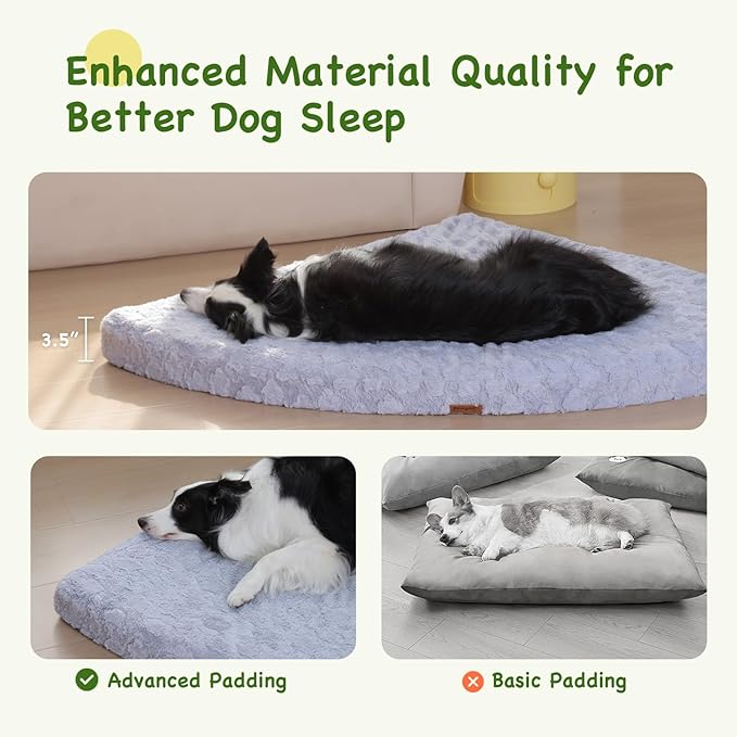 XXL Orthopedic Dog Bed - Soft Fluffy Memory Foam Pet Bed with Anti-Slip Bottom, Waterproof & Machine Washable Dog Bed for Extra Large Dogs, Grey (43"x43"x4")