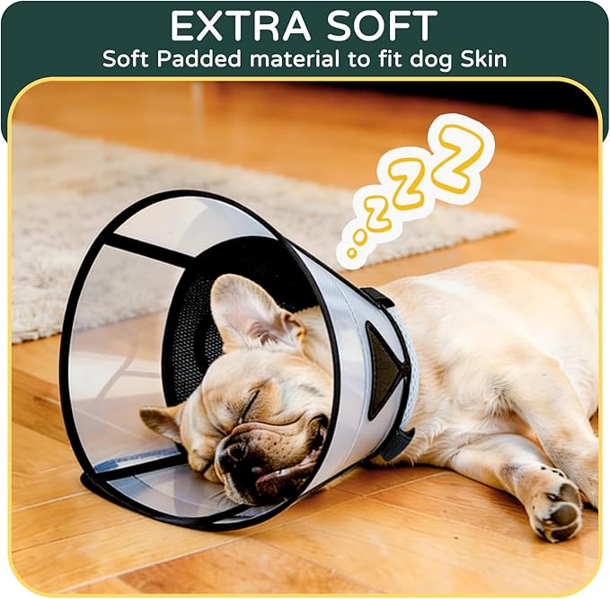 Soft Dog Cone Collar for Large Dogs, Mesh Windows Transparent E Collar for Dog, Anti-Bite Lick Wound Healing After Surgery Neuter Safety Practical Comfy Plastic Cone Black XXL