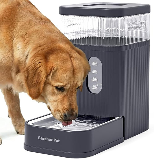 Gardner Pet 2.2 Gallon Automatic Dog Water Bowl Dispenser 8.5L Gravity Water Feeder with Stainless Steel Bowl & Maifan Stone Filter, BPA-Free for for Cats and Dogs (Grey, 2.2 Gallon)