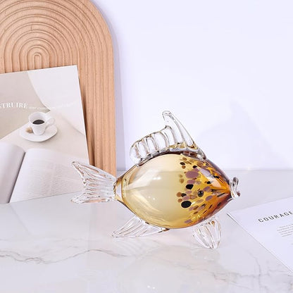 LCCCK Large Hand Blown Glass Fish Figurines, Aquarium Sea Glass Art, Fish Statue Sculpture Modern Coastal Accent - for Beach Knick Knacks, Coffee Tables, Nautical Offices Centerpiece (Gold)