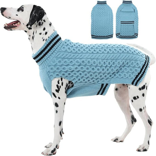 Large Dog Sweater, Fall Winter Warm Turtleneck Pullover, Thick Soft Stretchy Knit for Sensitive Skin, Fleece Christmas Sweaters for Dogs Girl Boy Easy on, Blue L
