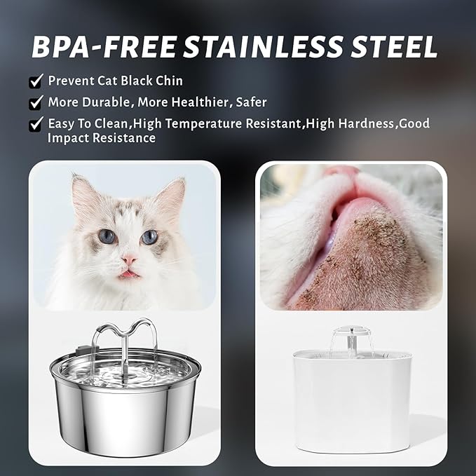 DOOOB Cat Water Fountain, 3.2L/108OZ Stainless Steel Pet Water Dispenser Automatic Metal Dog Drinking Fountains Water Bowl with Replacement Filters Ultra-Quiet Pump