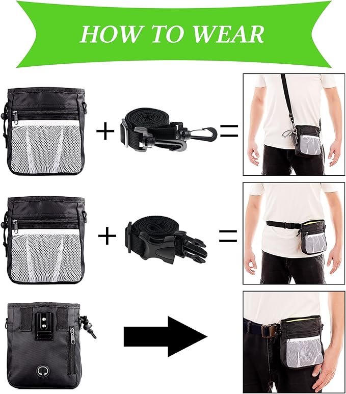 STMK Dog Treat Pouch Dog Clicker Training Kit, Dog Training Treat Pouch Dog Clicker for Training, 3 Ways to Wear Easily Carries Treat Pouches for Pet Training (Black and Pink)