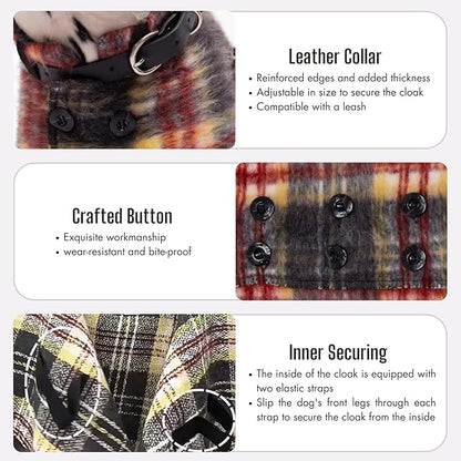 Dog Wool-Blend Luxury Cloak, Timeless Warm Plaid Coat Winter Fall Clothes Outfit Clothing Fits Small & Large Breeds Christmas Valentine Gift (Crimson,2XS)
