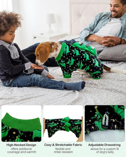 CuteBone Dinosaur Costume Dog Pajamas, Stretchy Spandex Crystal Velvet Sleepwear Coat for Small Dogs, Soft & Warm Pet Outfit Clothes for Cold Weather, Cozy Pullover Design COSP14L