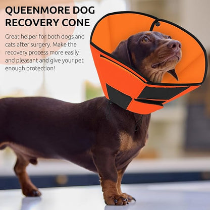 Queenmore Dog Cone, Dog Cone for Large Dogs, Soft Dogs Cone Collar After Surgery for Neutering, Breathable Pet Cones, Adjustable E-Collar Alternative to Stop Licking, Orange XL