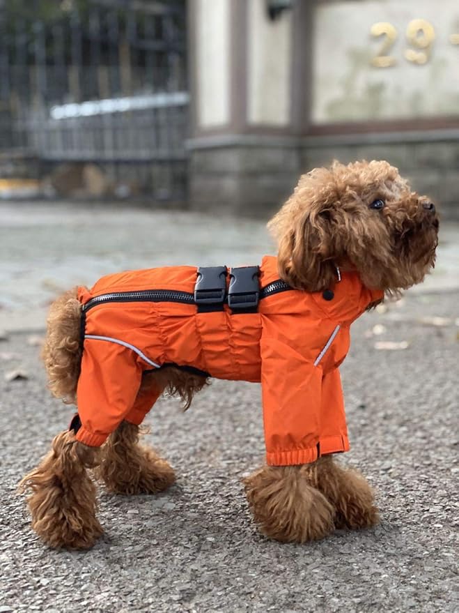Dogs Waterproof Jacket, Lightweight Waterproof Jacket Reflective Safety Dog Raincoat Windproof Snow-Proof Dog Vest for Small Medium Large Dogs Orange XS