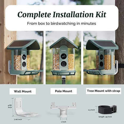 Kiwibit Beako™ Smart Bird Feeder with 4K Camera 4.4W Solar Roof for Outdoors - Ultra HD Live Stream & Photos, 10,000+ Bird Species AI-Identified, Real-Time Motion Detection, Easy Setup, Refill & Clean