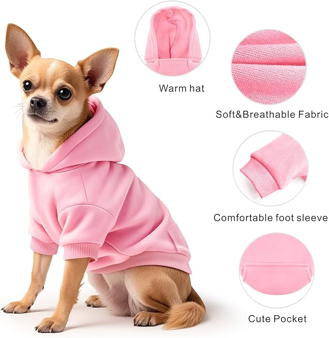 Idepet Pet Dog Hoodies Dog Clothes for Small Dogs Vest Chihuahua Clothes Warm Coat Jacket Autumn Puppy Outfits Cats Dogs Clothing(S,Pink)