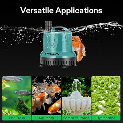 VIVOSUN 260GPH 20W Submersible Water Pump for Fish Tank, Pond, Aquarium, Hydroponic Systems with 6ft Power Cord and 3 Outlet Adapters, Blue