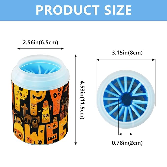 Dog Paw Cleaner Mudbuster Dog Foot Washer for Small Medium Large Dogs Cats Premium Pet Supplies Happy Halloween Art Funny Orange