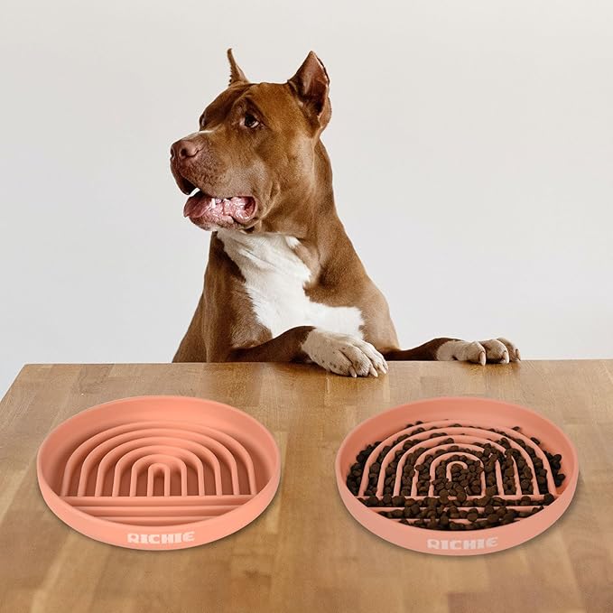 Slow Feeder Dog Bowls with Suction Cups, Silicone Puzzle Bowl for Slow Eating, Pets Slow Feeder Non-Slip Design Dishwasher Microwave Safe for Small Medium Dogs, Pink