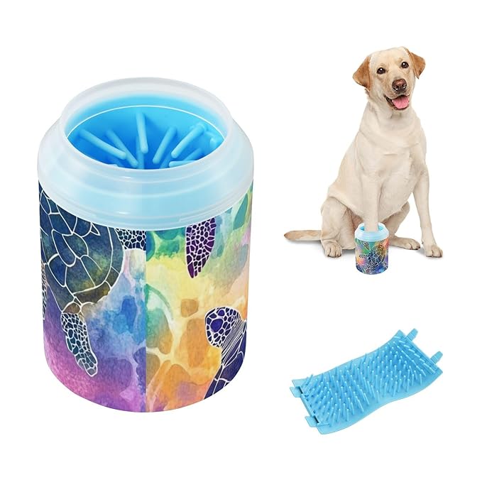 Dog Paw Cleaner Cups for Dogs Pets Foot Washer Paw Scrubber for Medium Small Dogs Cats Cleaning Cup Colorful Watercolor Sea Turtles