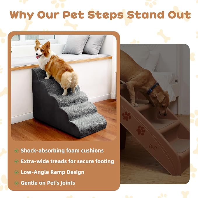 Dog Stairs for Small Dogs and Cats, 23" H 5 Steps Pet Steps Ramp for High Bed, Couch, Sofa, Waterproof Pet Stairs with Removable Washable Cover, Non-Slip Bottom, Dark Gray