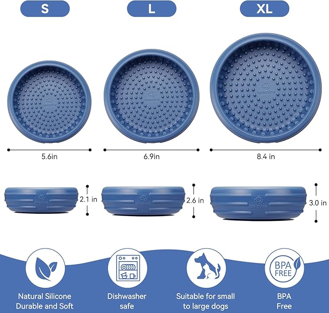 Dog Lick Bowl, Animire Freeze Lick Mat for Dogs, Non-Slip Slow Feeder Licking Bowl Enrichment Treat for Distraction Anxiety Relief, Food Grade Silicone, Dishwasher Safe(Dark Blue,S)