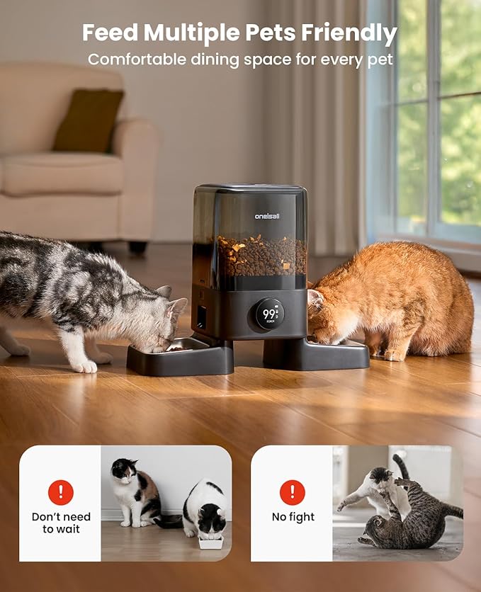 oneisall Cordless WiFi Automatic Cat Feeder for 2 Cats, Rechargeable 100-Day Battery Operated Auto Cat Feeder, 20 Cups/5L Timed Cats Food Dispenser Automatic for Large Kibble, Smart App Control