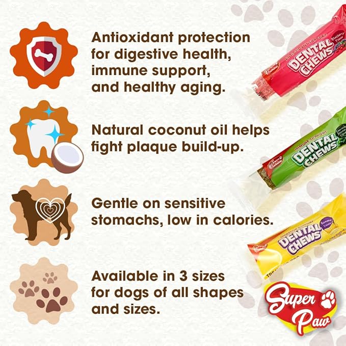 SuperPaw Dental Chews for Dogs - Healthy Dog Dental Treats for Teeth and Gums, Natural Chew Toy Alternative, Teeth & Gum Cleaning - Medium, Banana, Pack of 1