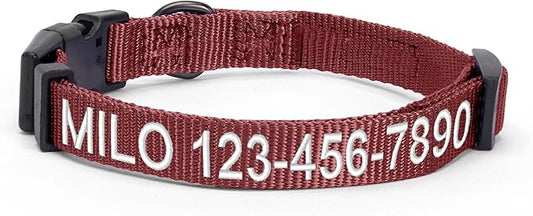 Pawtitas Personalized Dog Collar Small Dog Collar Embroider with Name Phone Number Puppy Collar Adjustable Customized Collar for Small Dogs Breeds Puppy Brown Dog Collar