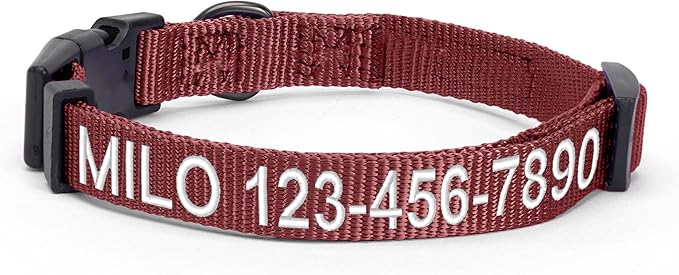 Pawtitas Personalized Dog Collar - Embroidered with Name & Phone Number - Adjustable Customized Collar for Medium Dogs & Puppies - Brown